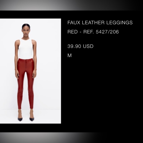 Zara - faux leather pants - worn once - red - Picture 2 of 2